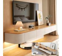 Floating TV Stand Wall Mounted TV Cabinet Modern TVs Media Console Center 47-118 In Wall Mounted Media Console TVs Stand with Door Large Storage For Living Room Bedroom(Wood White led,47.2IN)