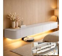 Floating TV Stand Wall Mounted TV Cabinet Modern TVs Media Console Center 47-118 In Wall Mounted Media Console TVs Stand with Door Large Storage For Living Room Bedroom(White led,78.7IN)
