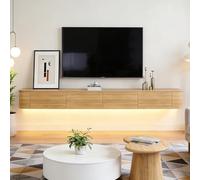 Floating TV Stand Wall Mounted TV Cabinet Modern TVs Media Console Center 47-118 In Wall Mounted Media Console TVs Stand with Door Large Storage For Living Room Bedroom(Wood led,55.1IN)