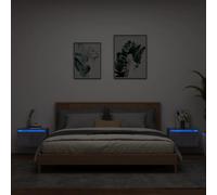 Floating Wall Mounted Nightstand with RGB LED Lights, 2 Pack Concrete Gray Bedside Table, Space Saving Modern Design, Engineered Wood, USB Powered for Bedroom Living Room