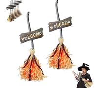 Floating Witch Broom - Sound & Touch Activated Dancing Witch Broom with Lights & Spooky Sounds, Floating Brooms Halloween, Animated Witches Brooms Halloween Decor for Indoor & Outdoor Use (2PCS)