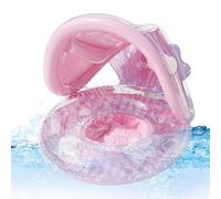 Floats for Kids, with Backrest Sun Protection Swimming Ring | Canopy Pool Float | Inflatable Cartoon Swim Ring, 20.87-Inch PVC Water Lounge Boat with UV Sunshade Canopy