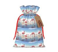 Flock Of Pink Flamingos On The Beach - Bolsa de cordón con etiqueta kraft para Navidad, Halloween, fiesta, embalaje de regalo