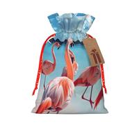 Flock Of Pink Flamingos On The Beach - Bolsa de Navidad con cordón para regalo, reutilizable, para regalos de vacaciones