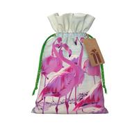 Flock Of Pink Flamingos On The Beach - Bolsa de Navidad con cordón para regalo, reutilizable, para regalos de vacaciones