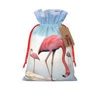 Flock Of Pink Flamingos On The Beach - Bolsa de Navidad con cordón y etiqueta de papel kraft de 4.7 x 6.9 pulgadas para regalos de Halloween