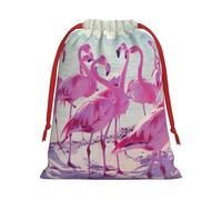 Flock Of Pink Flamingos On The Beach - Bolsa reutilizable con cordón para regalo de cumpleaños, boda, organización diaria de eventos