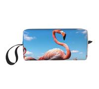 Flock of Pink Flamingos on The Beach - Bolsas de cosméticos para mujer, bolsa de maquillaje portátil, bolsa de almacenamiento de viaje, bolsa de recepción diaria, bolsa de aseo de gran capacidad,
