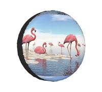 Flock Of Pink Flamingos On The Beach - Cubiertas de rueda de neumáticos de Navidad, impermeables, a prueba de polvo, protectores solares