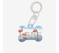 Flock of Pink Flamingos On The Beach - Etiquetas de identificación con forma de hueso de perro, doble cara, con llavero para mascotas