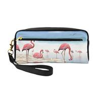 Flock of Pink Flamingos On The Beach - Neceser de viaje para mujer, con dos bolsillos, organizador de accesorios esenciales de belleza diaria, Black, Talla única, Neceser de maquillaje