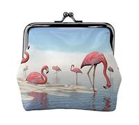 Flock of Pink Flamingos On The Beach Print Monedero pequeño Kiss-Lock Bolsa de Cuero Cambiar Billetera Regalos para Hombres y Mujeres