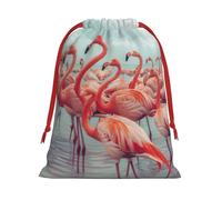 Flock Of Red Flamingos On The Beach - Bolsas de regalo con cordón vibrante, colección de bolsas de regalo de cumpleaños, bolsas de regalo reutilizables, bolsa de regalo de Navidad