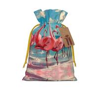 Flock of Red Flamingos On The Beach - Bolsas de regalo reutilizables con cordón, perfectas para vacaciones y fiestas