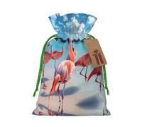Flock of Red Flamingos On The Beach - Bolsas de regalo reutilizables con cordón, perfectas para vacaciones y fiestas