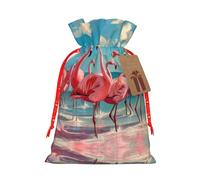 Flock of Red Flamingos On The Beach - Bolsas de regalo reutilizables con cordón, perfectas para vacaciones y fiestas