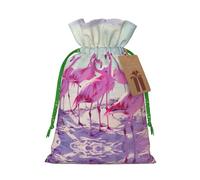 Flock of Red Flamingos On The Beach - Bolsas de regalo reutilizables con cordón, perfectas para vacaciones y fiestas