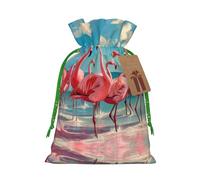 Flock of Red Flamingos On The Beach - Bolsas de regalo reutilizables con cordón, perfectas para vacaciones y fiestas