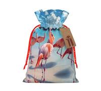 Flock of Red Flamingos On The Beach - Bolsas de regalo reutilizables con cordón, perfectas para vacaciones y fiestas