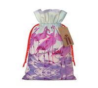 Flock of Red Flamingos On The Beach - Bolsas de regalo reutilizables con cordón, perfectas para vacaciones y fiestas