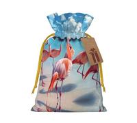 Flock of Red Flamingos On The Beach - Bolsas de regalo reutilizables con cordón, perfectas para vacaciones y fiestas
