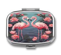 Flock of Tropical Flamencos Pastillero Organizador de Pastilleros de Medicina Pequeño Pastillero de Viaje Pastillero Portátil para Bolsillo 2 Compartimentos Pastilleros Pastilleros para Viajes