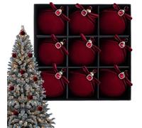 Flocked Christmas Baubles with Bow 8cm Shatterproof 9 Pack Decor | 8cm Flocked Christmas Baubles With Bows, 9 Pack; 330g Shatterproof Hanging Ornaments For Trees And Parties