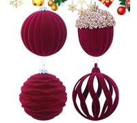 Flocked Christmas Ornaments - Velvet Hangable Balls, Christmas Decorative Ball Set, Premium Holiday Home Decor | Cafe Hotel Tree Window Wall Party Decoration Festive Holiday Collection