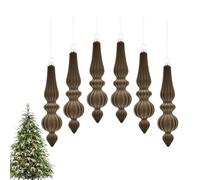 Flocked Ornaments For Christmas - 6pcs Hanging Taper Pendant Decorations | Charming Flocked Holiday Ornaments For Fireplace, Mantle, Table, Railing, Door & Seasonal Indoor Outdoor Decor