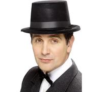 Flocked Topper Hat, Black, Felt