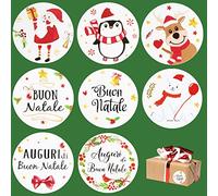 FLOFIA 500pcs Pegatinas Navidad Regalos en Texto Italiano BUON NATALE, Pegatinas Navidad Papel Rollo, Etiquetas Adhesivas Redondas Navidad, Pegatinas Decorativas Regalo Cajas Bolsas, Diá. 4cm