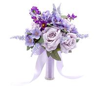 Floinla Ramos de Boda de Color Morado Lavanda para Novia, Dama de Honor, Rosas Artificiales, Flores Lilas, Ramo de Novia para rústico, francés, Vintage, Formal, Boda, Iglesia, decoración del hogar