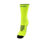 FLOKY S-Mash 2.0 Calcetines biomecánicos Tenis y Padel Antideslizante Protección Tobillo y tendón de Aquiles, amarillo FLUO, M/L