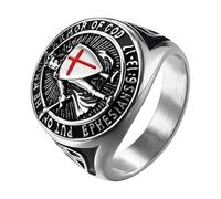 Flonge - Anillo de acero inoxidable para hombre, diseño de santos de Miguel, diseño de caballeros templarios, 10 (T1/2), Acero inoxidable