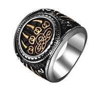 Flonge Anillo de pata de lobo vikingo: anillo celta vintage de acero inoxidable, anillo punk, amuleto nórdico, joyería para hombre, talla 7-13, 12, Acero inoxidable