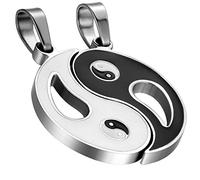 Flongo 2 Piezas Pulseras para Parejas Enamorados, Yin Yang Tai Chi Colgantes Negro Blanco, Pulseras Tribal de Cuero Trenzadas, Buen Regalo de San Valentin/Navidad