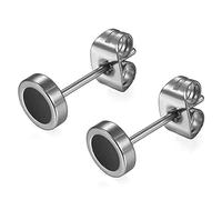 Flongo 6-12mm Pendientes hombre mujer, plateados negros pendientes de acero inoxidable, estilo Hip Hop redondos pendientes pequeños,color plateado negro dorado