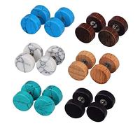 Flongo 8mm Pendientes Unisex de Tapones Redondos Con Piedras y Madera - 6 Pares Aretes Colores Hip Hop