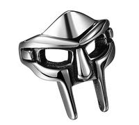 Flongo - Anillo clásico para hombre, anillos para casco con máscara espartana, máscara para el rostro con casco de gladiador romano MF Doom anillo vikingo, Acero