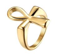 Flongo Anillo Cruz Ankh Hombre: Anillos Acero Inoxidable Crucifijo Egipcio Antiguo Regalo para Bautismo Hombre Cumpleaños Navidad Día del Padre Color Oro Talla 27