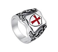 Flongo Anillo de caballero templario para hombre: anillo de acero inoxidable con cruz vintage de plata, diseño de nudo celta con estilo de hacha de batalla vikinga, chapado en oro de 18 quilates