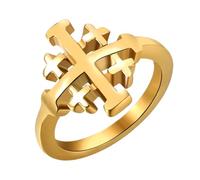 Flongo Anillo de cruz de Jerusalén para hombre: anillo de oro con sello cristiano, joyería religiosa, símbolo de caballeros templarios, fe, fuerza, valor, regalo para hombres, iglesia, bautizo, Pascua