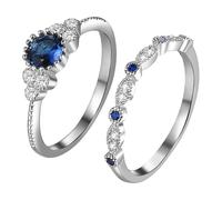 Flongo - Anillo de promesa de zafiro para mujer: 2 piezas de alianza eternidad compromiso con circonita, estilo exquisito, regalo de San Valentín, 51.5, Cobre
