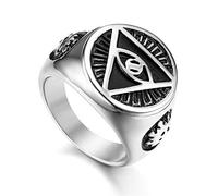 Flongo Anillo de Sello Grande Anillo de Hombre Acero Inoxidable La Pirámide con El Ojo que Todo Lo Ve, Anillo Ojo de Horus Egipcio, Regalo Original para Hombre Talla 14
