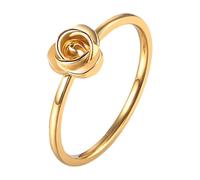 Flongo Anillo Flor Rosa San Valentín: Acero Inoxidable Apilable Oro - Regalo Mujer Niña Adolescente Pareja Cumpleaños - Talla Española 14