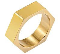 Flongo Anillo Hexágono Sello Hombre: Anillo Geométrico de Acero Inoxidable - Regalo de Joyería de Anillo de Motorista con Banda de Tornillo Talla 24 Negro