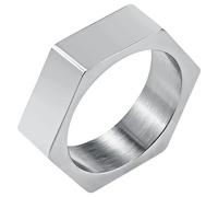Flongo Anillo Hombre Hexágono Sello: Anillo Geométrico de Acero Inoxidable - Regalo de Joyería de Anillo de Motorista con Banda de Tornillo Talla 24 Oro