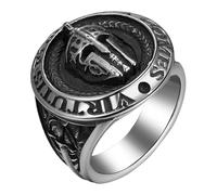 Flongo Anillo Máscara Spartano Vintage: Acero Inoxidable Hipoalergénico Armadura - Anillo Medieval Gótico Biker Dark Academia - Joyería Regalo Hombre - Talla Española 30