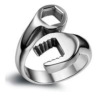 Flongo Anillo para hombre, anillo de sellado, anillo para el pulgar, anillo de acero inoxidable, llave mecánica, llave inglesa, plata, oro, negro, arcilla, motorista, motociclista, accesorios para