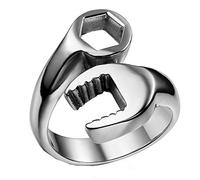 Flongo Anillo para hombre, anillo de sellado, anillo para el pulgar, anillo de acero inoxidable, llave mecánica, llave inglesa, plata, oro, negro, arcilla, motorista, motociclista, accesorios para